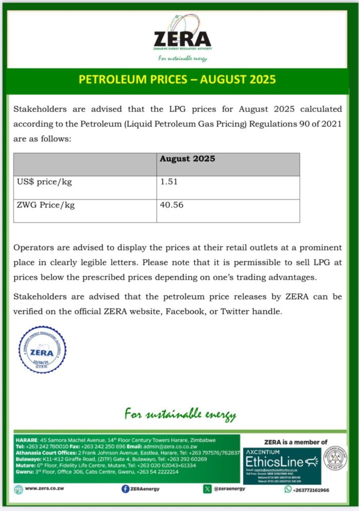 ZERA August 2025 LP Gas Price