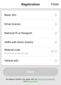 inDrive Zimbabwe Driver Registration Screen
